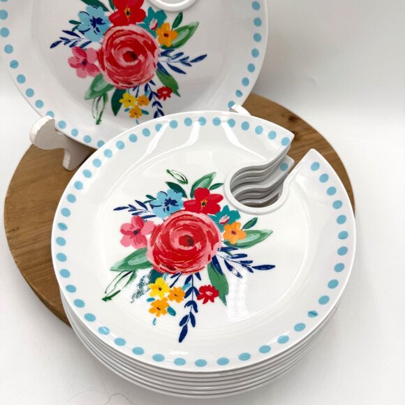 Set Of 8 The Pioneer Woman Mingling Board Appetizer Plates-Holds Wine Glass flor - Picture 3 of 5